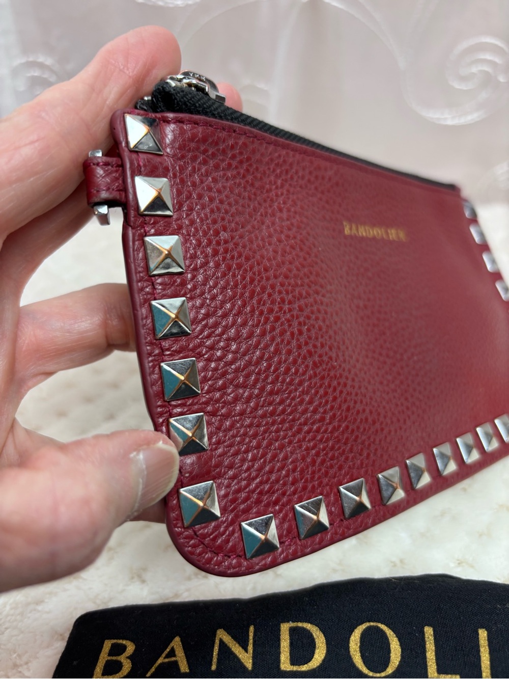 BANDOLIER Studded Red Leather Crossbody Bag Pouch with Protective Cover - Picture 6 of 10